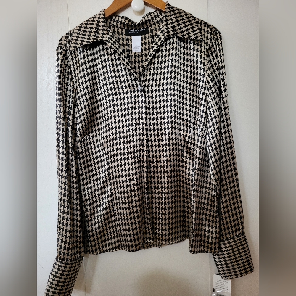 NWT Jones New York Collection Geometric Silk Blouse Shirt Sz 16